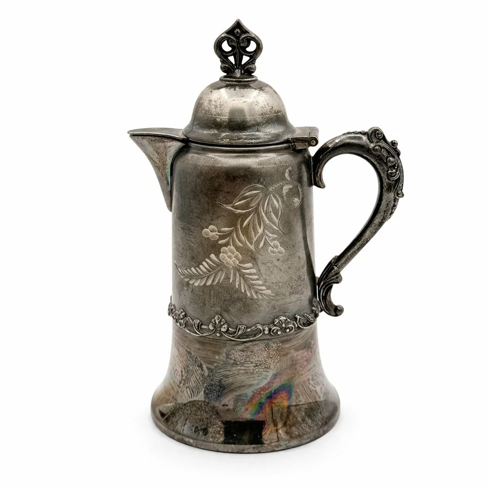 Silver Quadruple Plate Warren NY 851 Cream Syrup Pot Pitcher Antique Floral 7